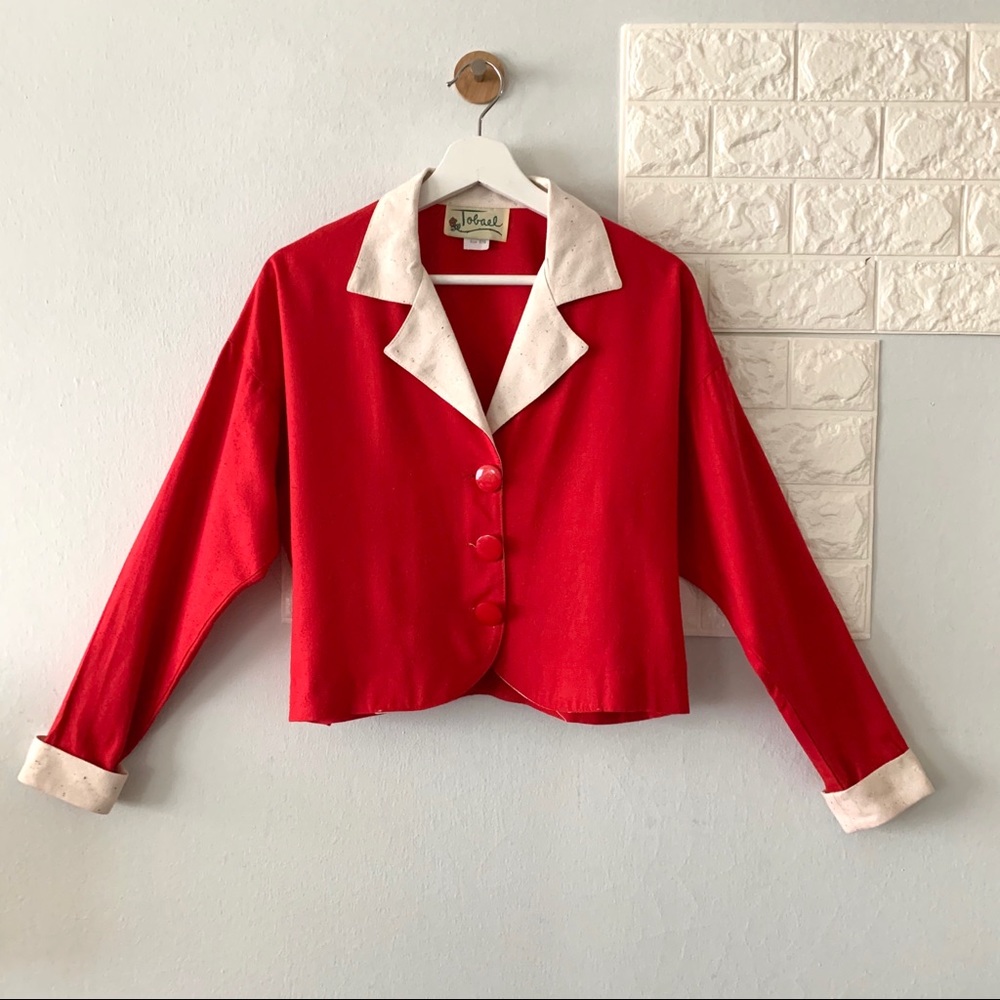 Vtg 80s charming raw silk buttoned light jacket